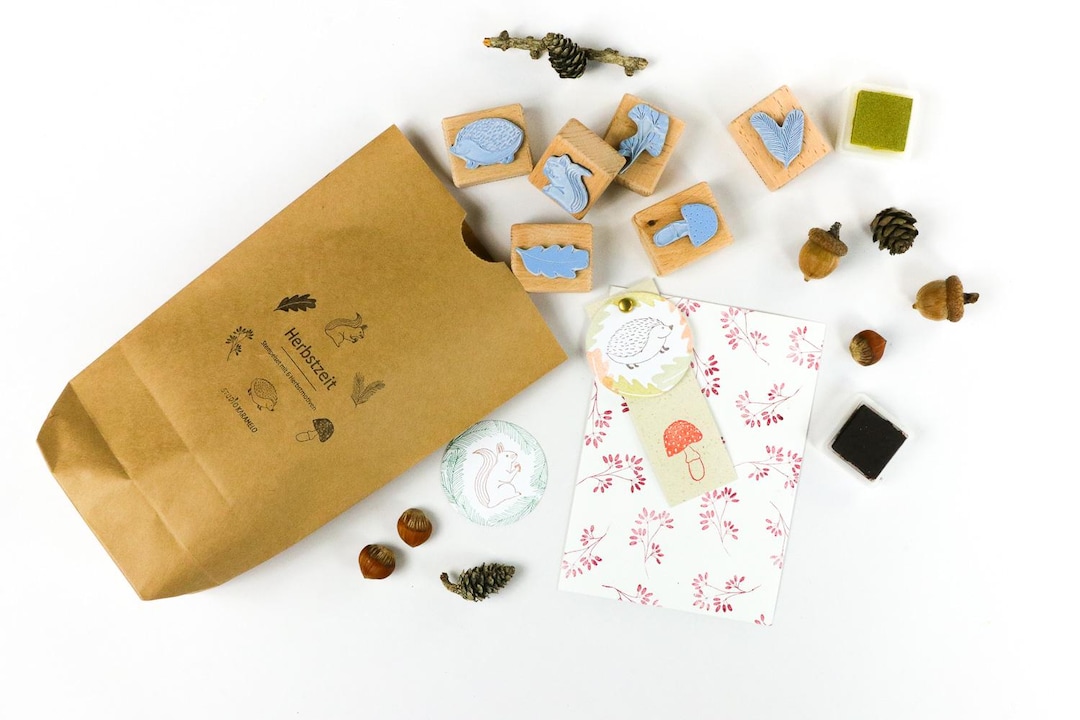 Autumn Stamp Set – 6 Woodland Rubber Stamps | Hedgehog, Squirrel ...