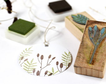 Rubber Stamp BURNET, botanical stamp, wooden stamp with wildflower