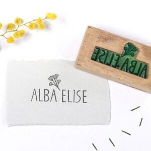 Tampon personnalisé pour enfants GINGKO | timbre pour enfants | tampon personnalisé | floral, branches | Texte de souhait de timbre