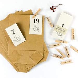 Set calendario dell'avvento fai da te, calendario dell'avvento con 24 sacchetti da riempire, semplice motivo floreale, boho, calendario dell'avvento per uomo donna bambino