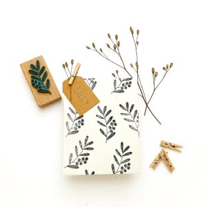 Tampon brindille troène, brindille florale avec feuilles et baies, timbre botanique, timbre de jardin