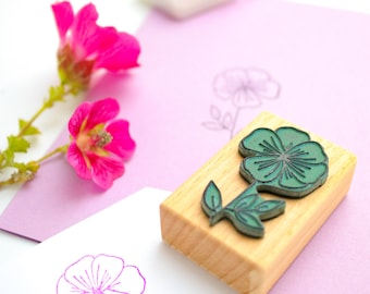 Plant Stamp MALLOW, flower stamp, wooden stamp, floral stamp, garden stamp, gift for gardener, buju stamp, flower stamp, hollyhock stamp