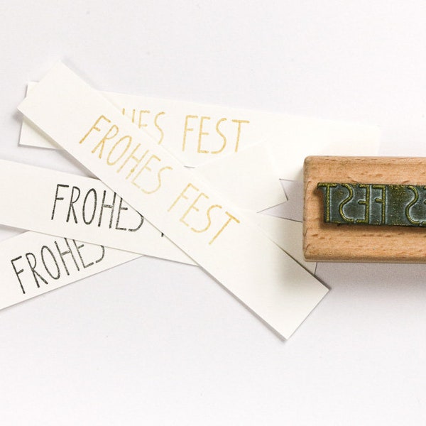 Rubber Stamp FROHES FEST (merry christmas) | stamp for gifts and hang tags, wooden stamp, handwritten type stamp