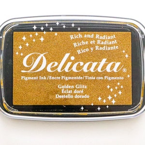 Metallic Ink Pad Delicata, GOLDEN GLITZ, Pigment Ink, gold ink pad Large, Rubber Stamp Ink, Scrapbooking, gold metallic ink, bujo stamp image 1