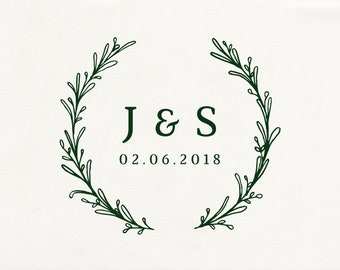 Personalisierter Hochzeitsstempel mit Blumenkranz, Stempel zur Hochzeit, Hochzeitseinladung, floraler Stempel, Stempel Initialen, Monogramm