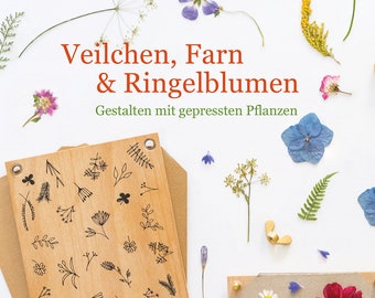 Veilchen, Farn und Ringelblumen | creative with pressed flowers, Pressing flowers, pressed flowers, flower press, DIY, Book,