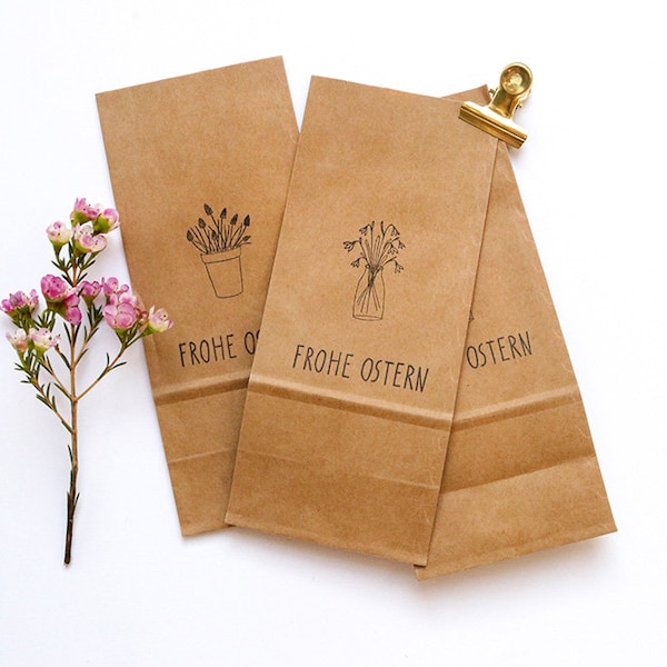 5 Gift Bags Kraft Paper, flat bags, Wedding Favors