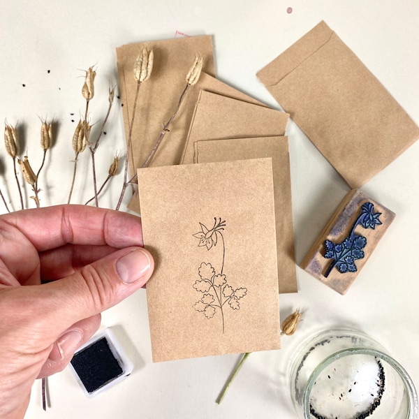 Stempel AKELEI, Blumenstempel, Stempel für Saatgut und Samentütchen, Stempel Wildblume für DIY Karten und mehr