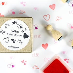 Mini stempelset LOVE, 9 leuke motief stempels hartjes & tekst stempels voor bruiloft, Valentijnsdag, Moederdag, hartjes stempel, stempel liefde, Liefde