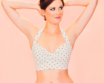 White Lingerie- Polka Dot Crop Top- Retro Sleep Bra