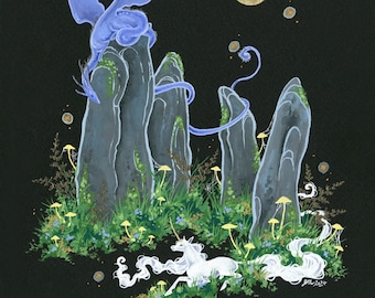 Fantasy Art Watercolor Print - Spring of Ethereal Friendship - fantasy art. whimsical art. magical art.