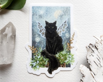 Cat Art Sticker - Fairy Kitty - fantasy art. whimsical art.