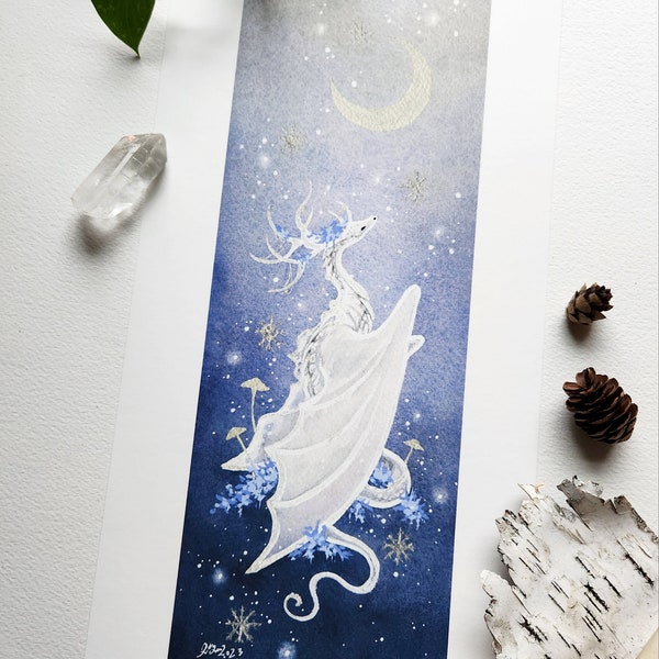 Dragon Art Watercolor Print - Snowfall's Magic - fantasy art. whimsical. illustration.