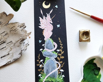 Dragon Art Bookmark - Original Gouache Painting - fantasy art. magical art. whimsical art.