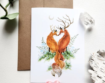 Fox Note Card - Vulpine Love - Blank - A6 - valentine's day. whimsical art. watercolor art.