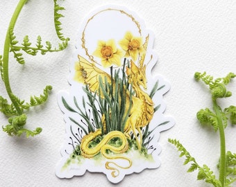 Dragon Art Sticker - Narzissendrache - fantasy art. wunderlich. Blumenkunst.