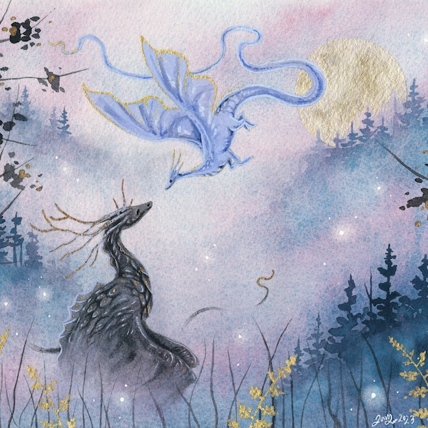 Dragon Art Print - Whimsy's Valor - fantasy art. watercolor art. whimsical art. illustration.