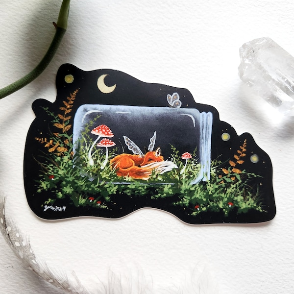 Fox Art Sticker - An Unexpected Den - fantasy art. whimsical art.