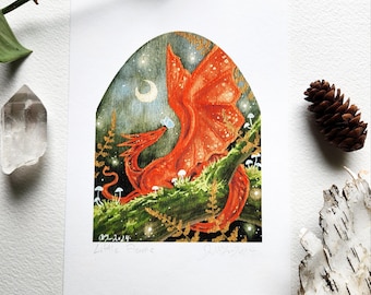 Drachen Kunstdruck - Kleine Flamme - Fantasy wunderliche Kunst.