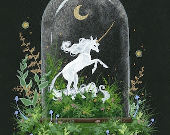 Unicorn Art Print - Grace Under Glass - fantasy art. whimsical art. magical art.