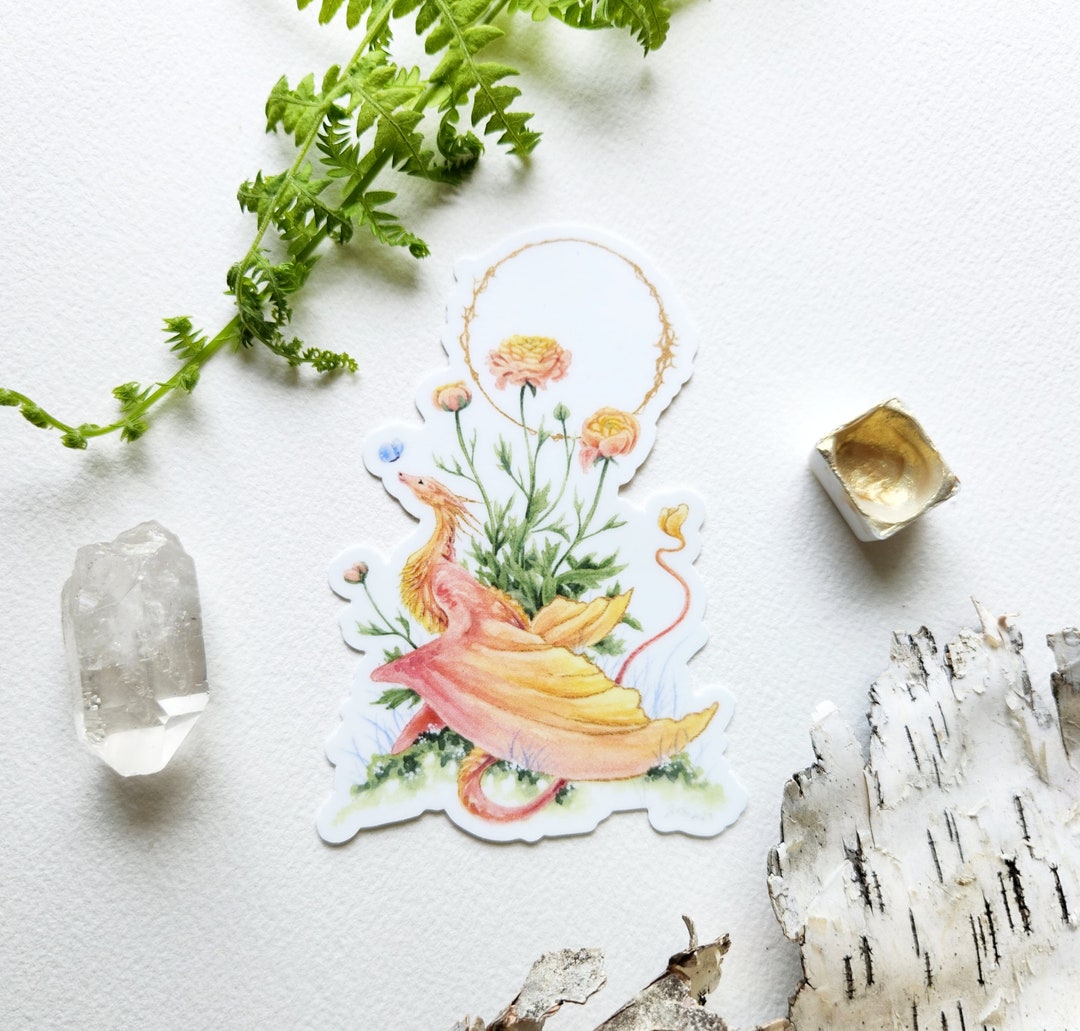 Dragon Ranunculus Dragon Art Sticker - Ranunculus Dragon - Fantasy Art. Whimsical. Flower ...