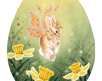 Stampa artistica di coniglio - Bunny Whimsy - arte fantasy. arte stravagante. arte floreale.