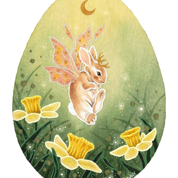 Rabbit Art Print - Bunny Whimsy - fantasy art. whimsical art. flower art.