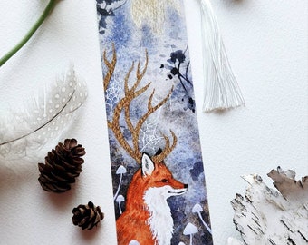 Fox Art Bookmark - fantasy art. whimsical. watercolor. illustration.