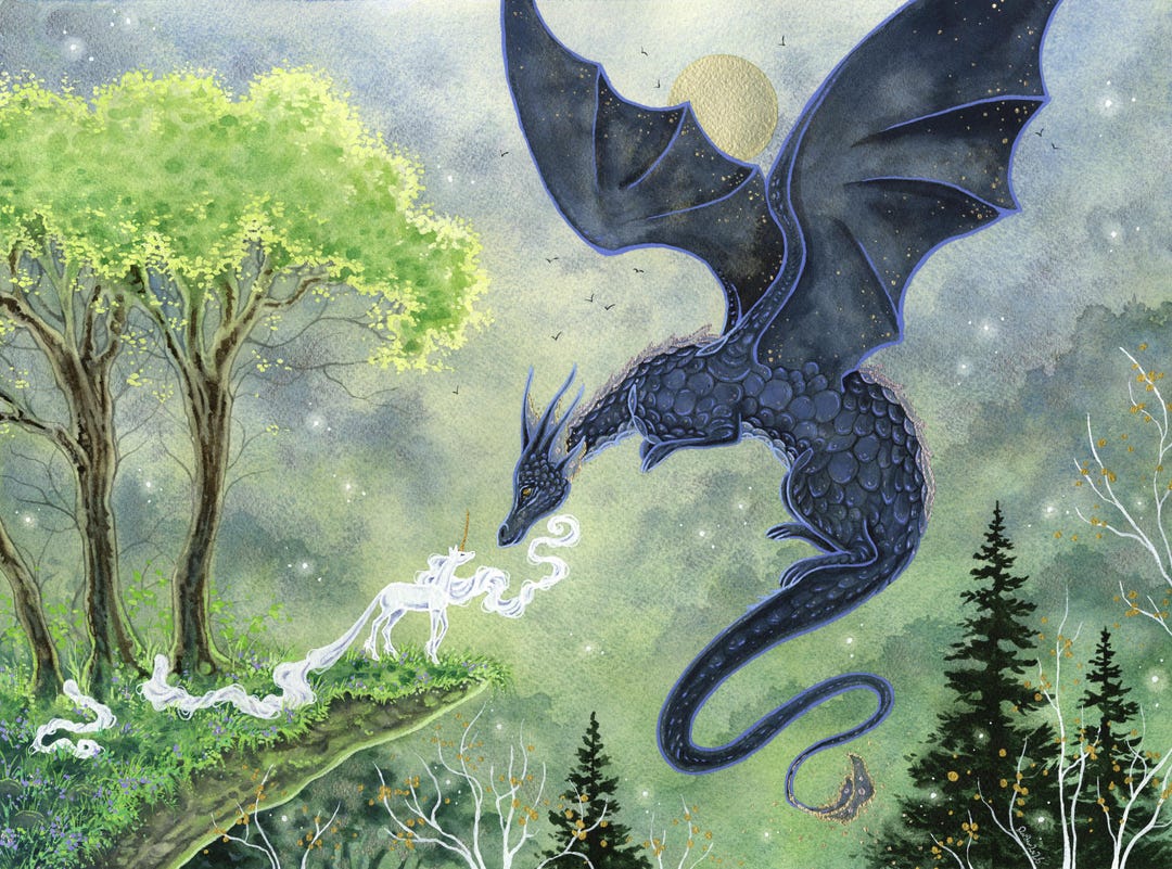 Dragon Art Print - Hello Unicorn 