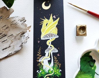 Dragon Art Bookmark - Original Gouache Painting - fantasy art. whimsical art.