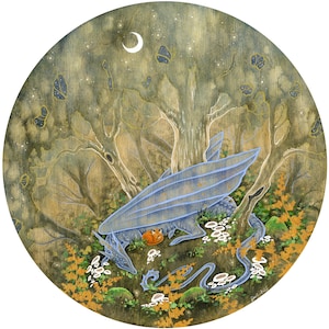 Dragon Art Watercolor Print - Forest Keeper - fantasy art. whimsical art.