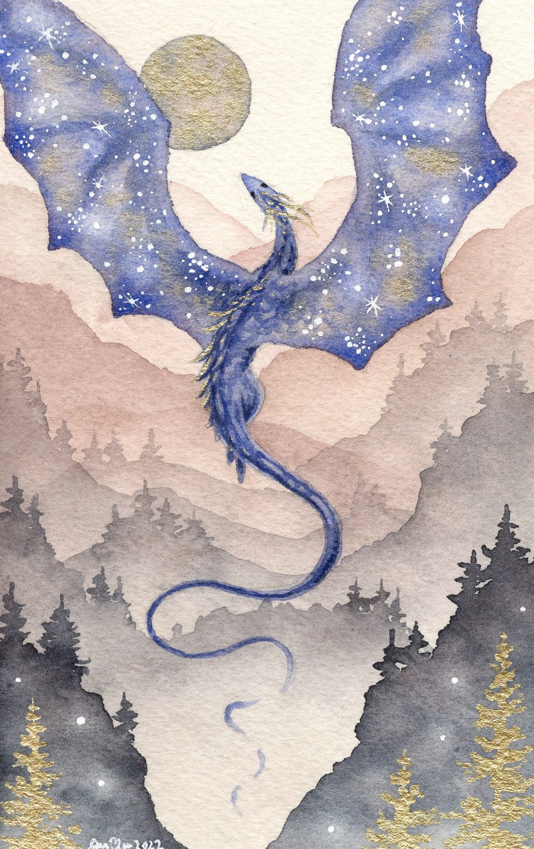 ART - Fantasy dragon drawing Artist Print by Di