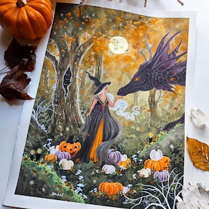 Pittura ad acquerello di Witch Art - Hello Witch - arte fantasy. arte stravagante. arte del drago.