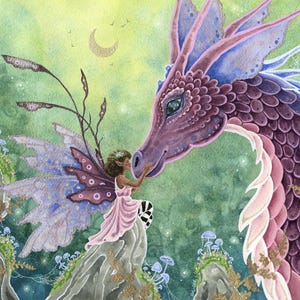 Adesivo de arte fantástica - arte de dragão, arte de fada, caprichoso, aquarela. imagem 4