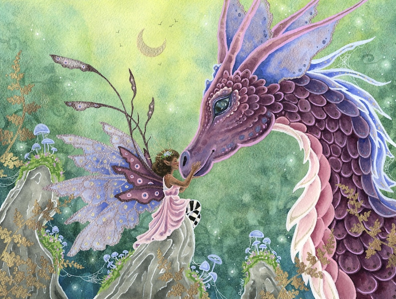 Adesivo de arte fantástica - arte de dragão, arte de fada, caprichoso, aquarela. imagem 4