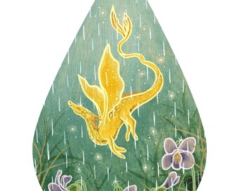 Dragon Art Print - Rainy Day Joy - fantasy art. whimsical art.