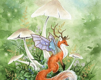 Fox Art Print - Foxy&#39;s Spring - fantasy art. whimsical art. illustration.