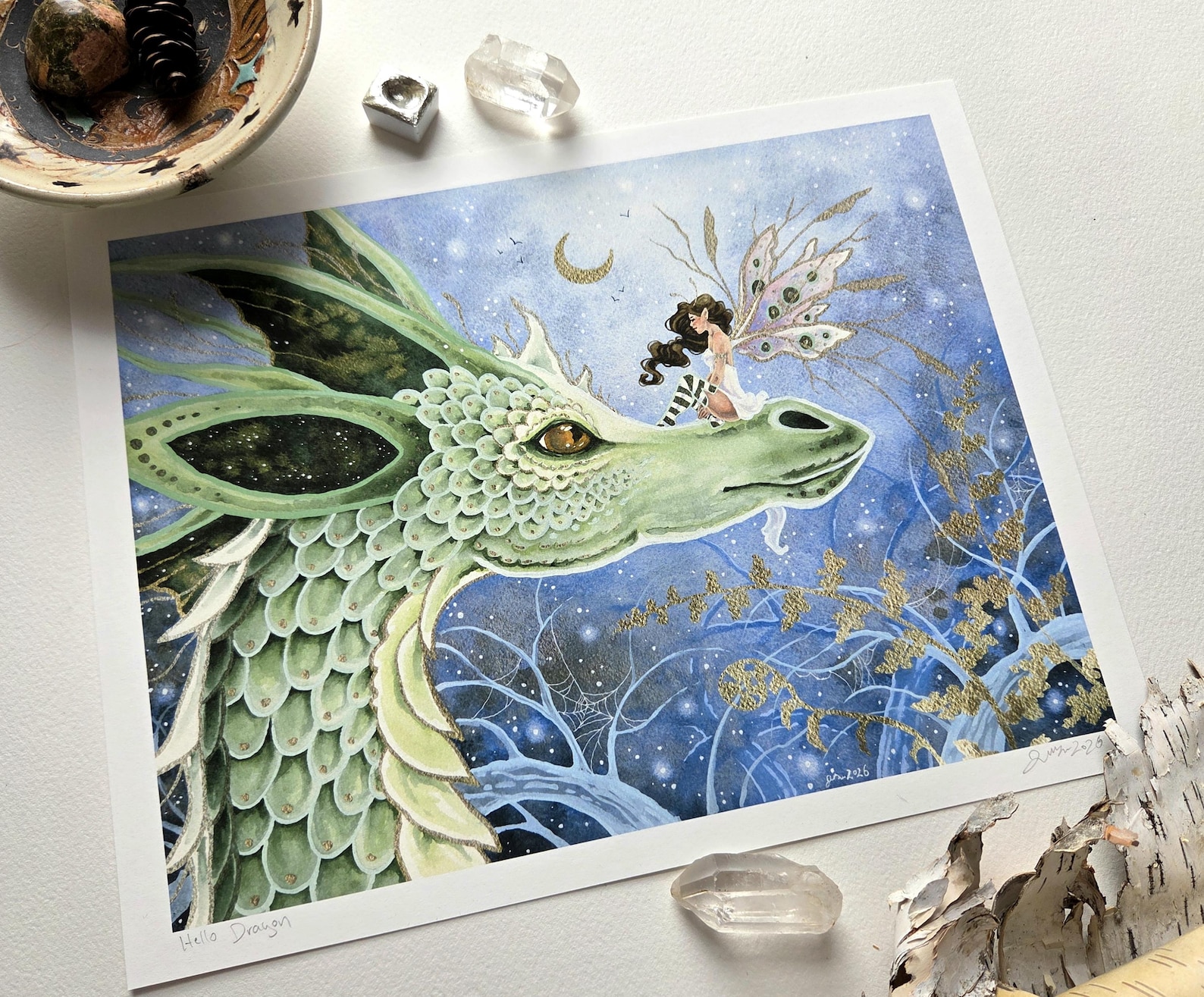 Dragon and Fairy Art Print - Whimsical Watercolor Illustration, Fantasy ...