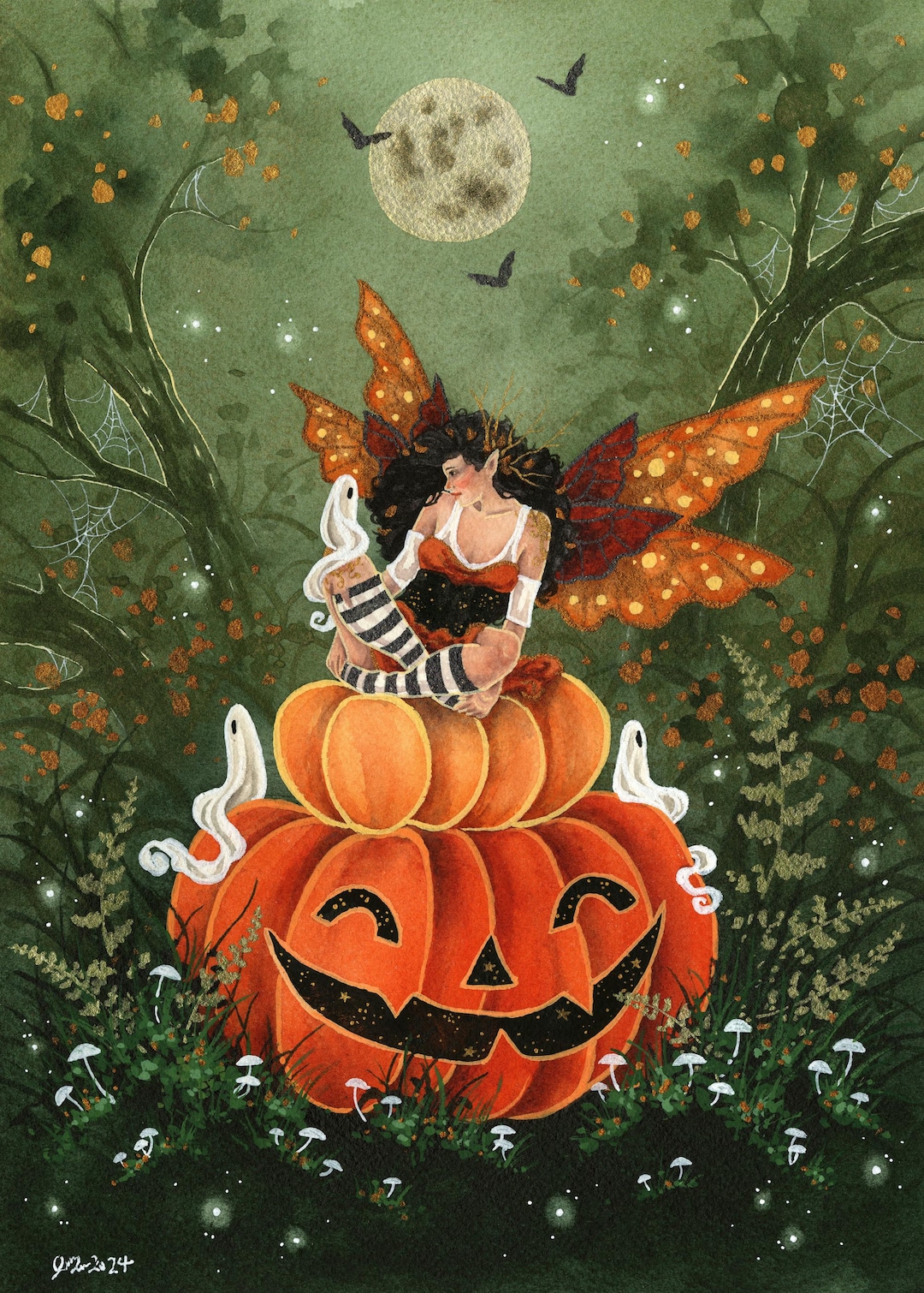 Fairy Art Watercolor Print - Jack-o'-lantern Fairy - Fantasy Art ...