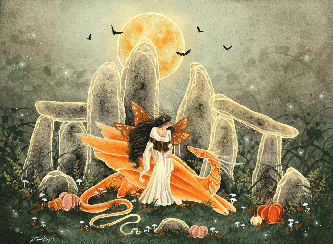 Fairy Art Print - Harvest Moon Rising - Fantasy Art. Dragon Art ...