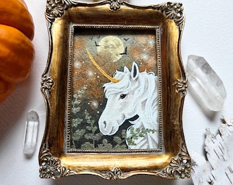 Unicorn Art Watercolor and Gouache Painting - Autumn Unicorn - fantasy art. whimsical art. fantastical. illustration.