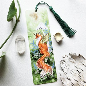 Fox Bookmark - fantasy art. fairy fox. mushroom art. woodland art.
