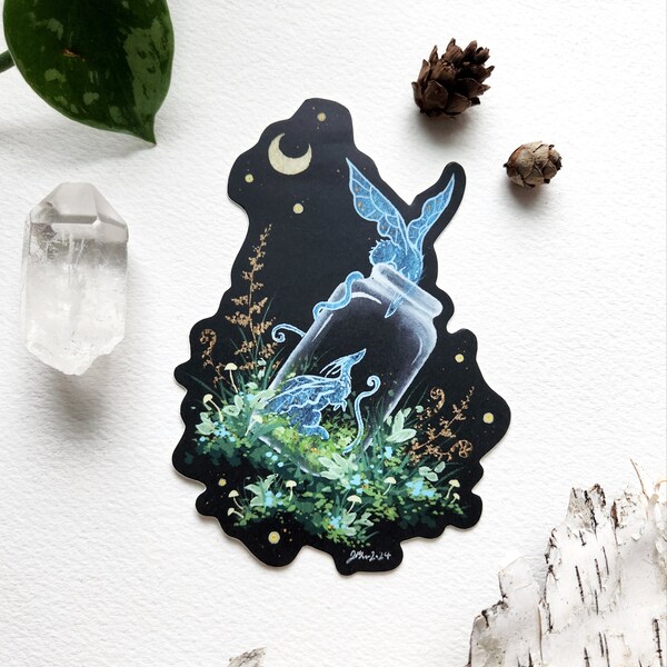 Dragon Art Sticker - Found Ya! - fantasy art. whimsical art.