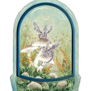 Dragon Art Print - Cloche Whimsy - fantasy art. whimsical art. mushroom illustration.
