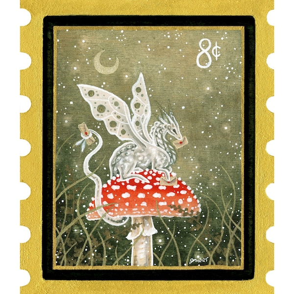 Dragon Art Watercolor Print - The Letter Dragon - fantasy. whimsical. holiday.