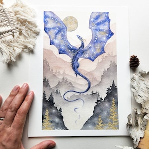 Dragon Art Print Hills of Whimsy fantasy art. watercolor art. whimsical art. illustration. image 3