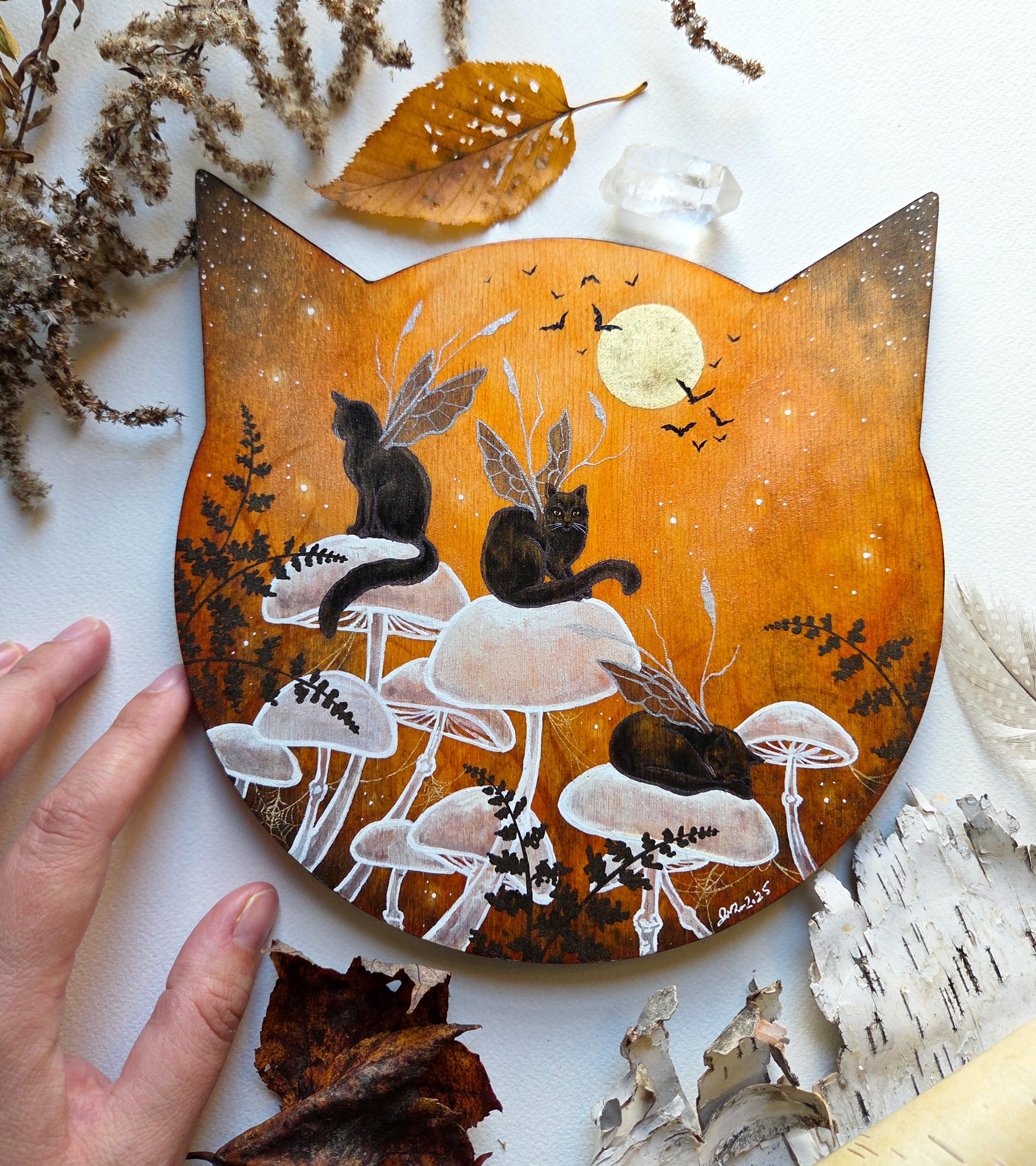 猫の絵画 - 妖精の子猫たちのまばゆい光 - ファンタジーアート