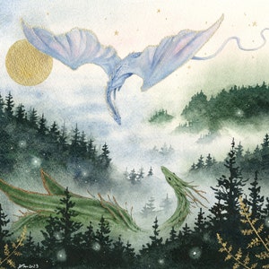 Dragon Art Print - Sky Meets Earth - fantasy art. watercolor art. whimsical art. illustration.