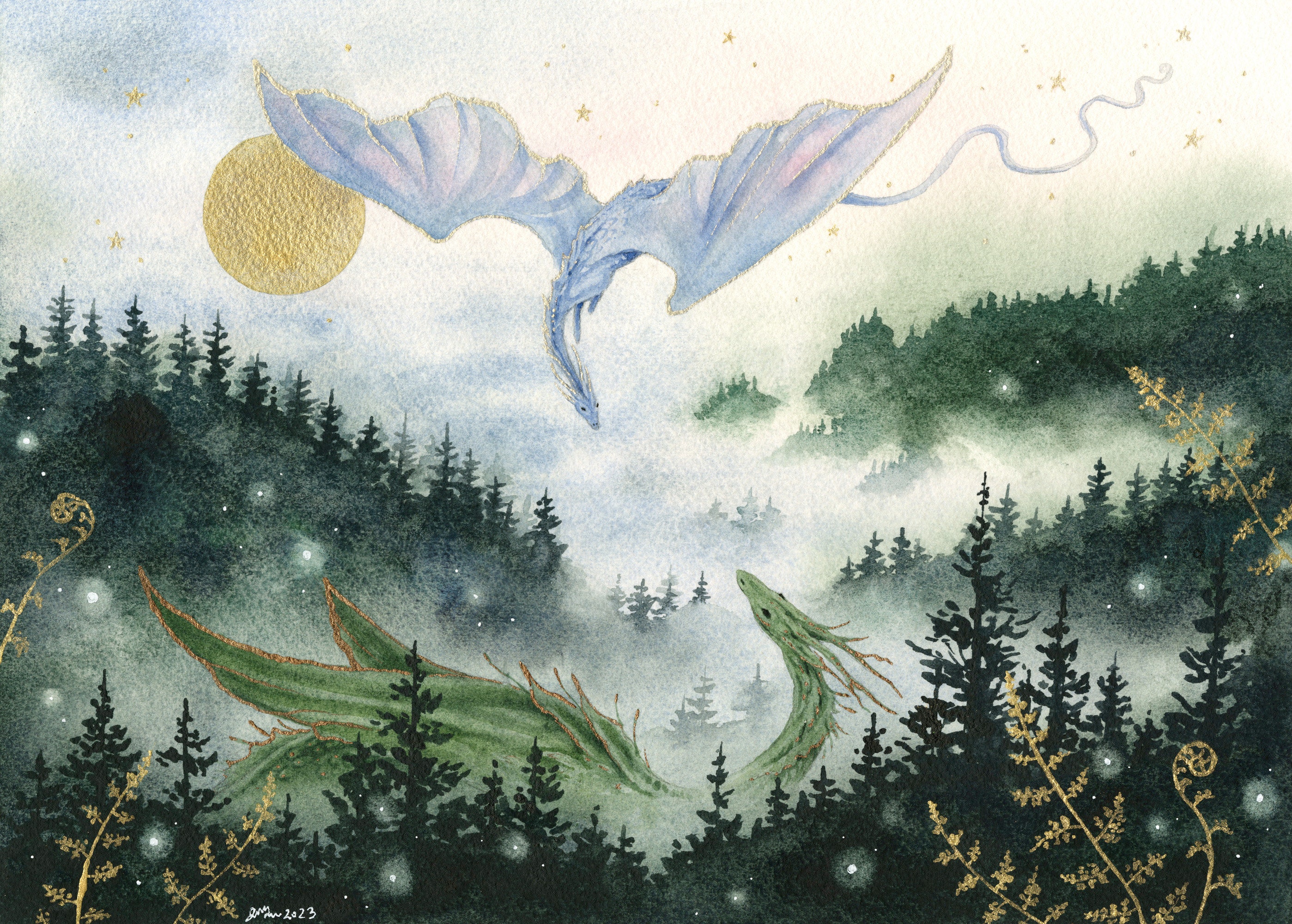 Witch's Flight, watercolor on watercolor paper, 11x14, by me. Thoughts? :  r/Watercolor