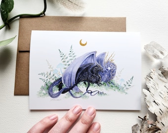 Dragon Note Card - Whimsical Love - Blank - A6 - valentine's day. whimsical art. watercolor art.